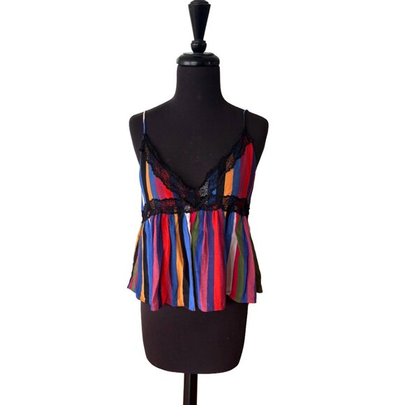 🎉 HOST PICK 🎉 Zara Rainbow Striped Lace Trim Camisole size MEDIUM - Picture 5 of 13